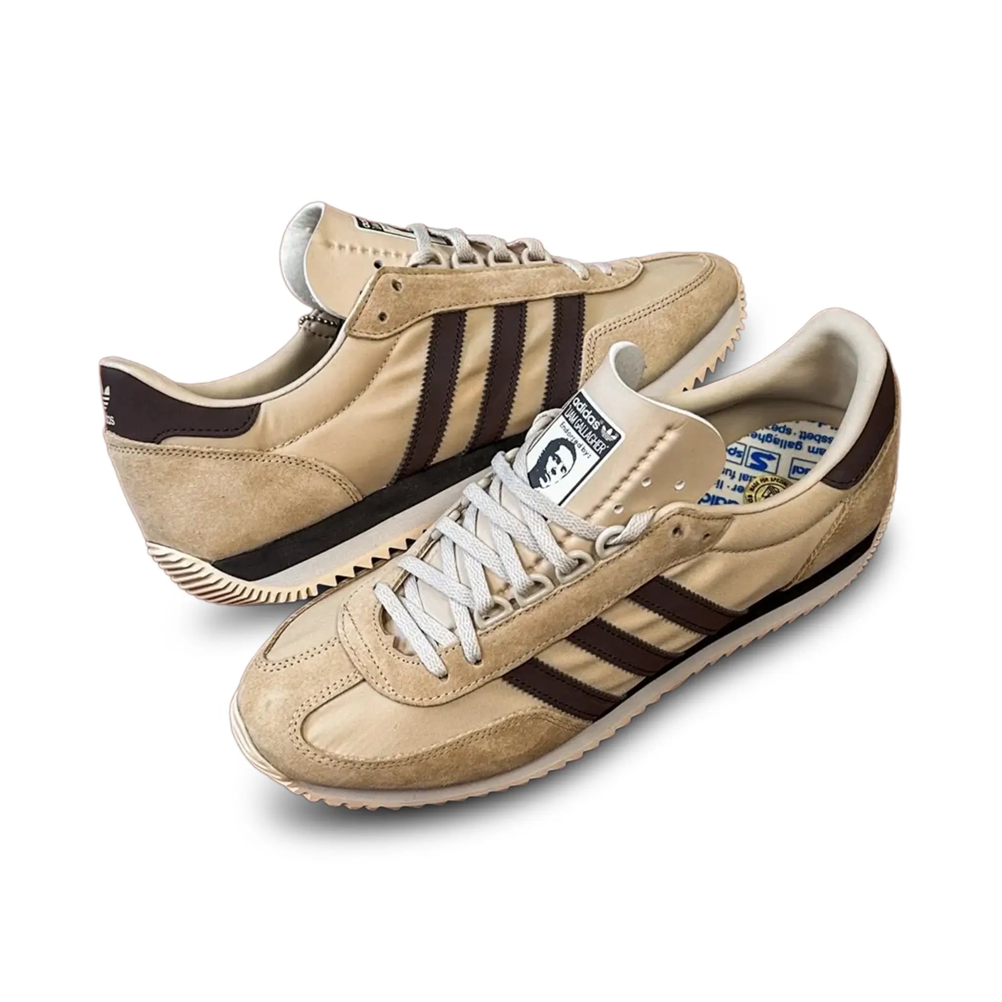 Side Upper View of Adidas Achille Spezial x Liam Gallagher Stone Khaki JR4878